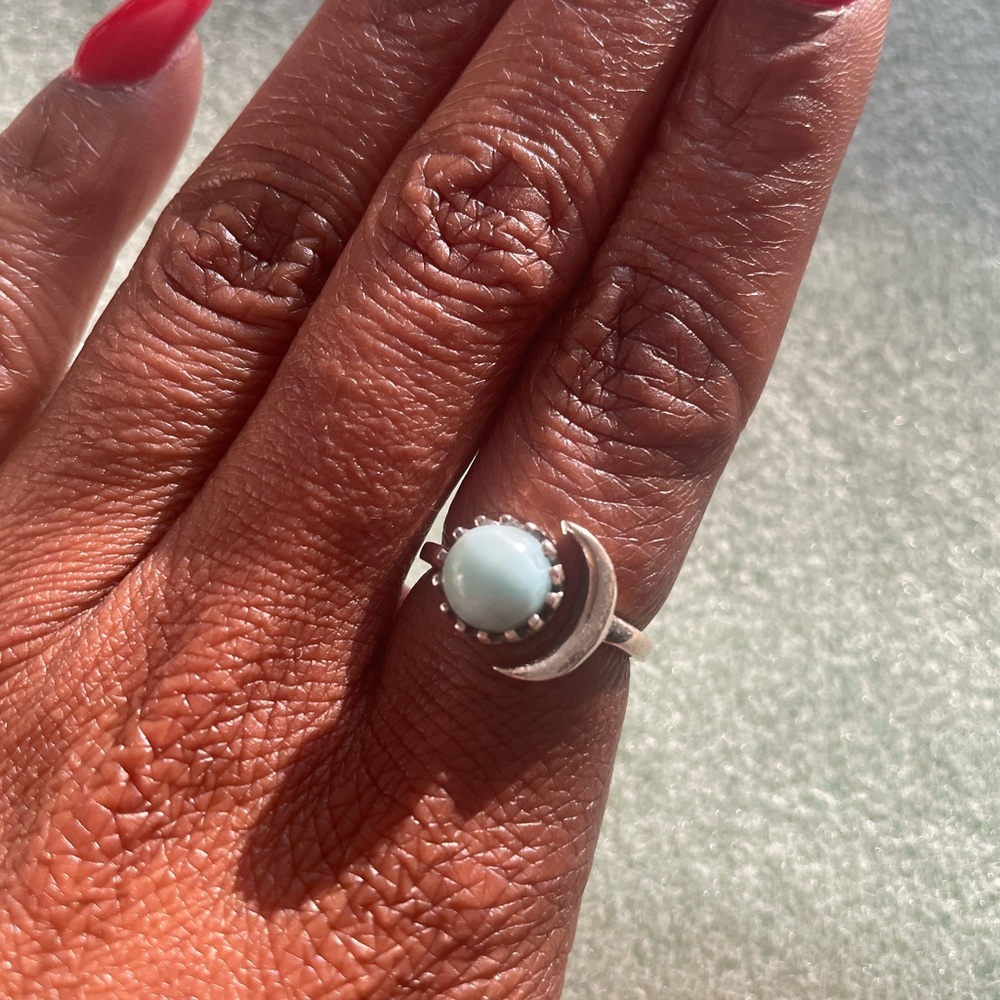 Elegant Larimar Crescent Sterling Silver Ring